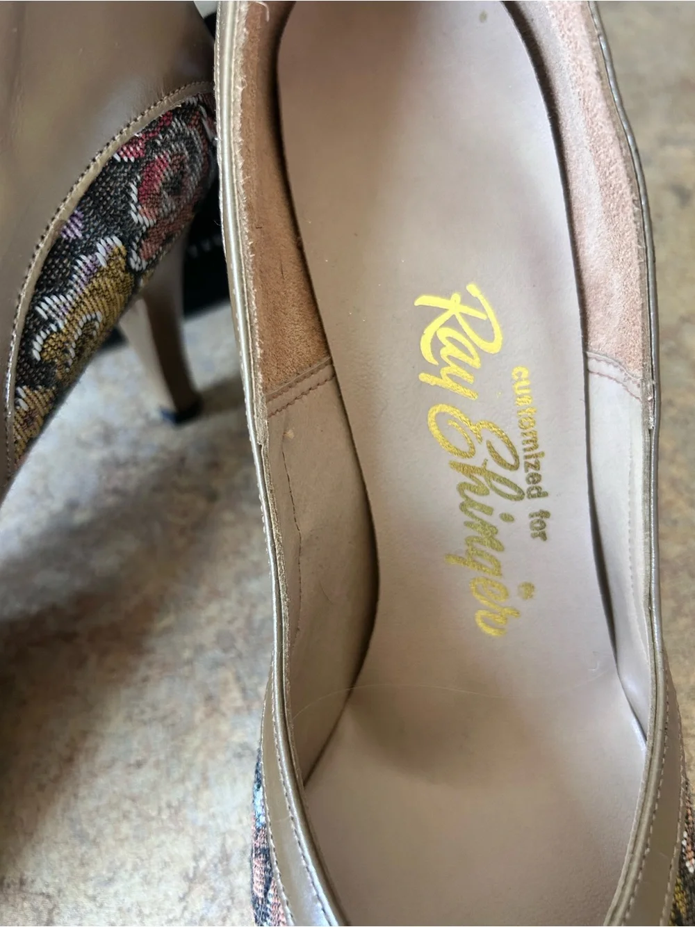 Vintage Floral Tapestry/Leather Heels customized for Ray Ehinger size 9